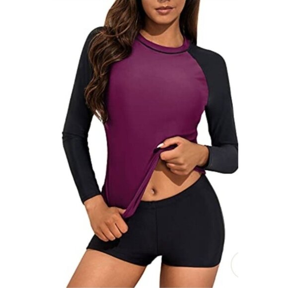 Daci Womens Two Piece Raglan Sleeve Ladies Rash Guard Swimsuit Size Large Beach - Picture 1 of 10